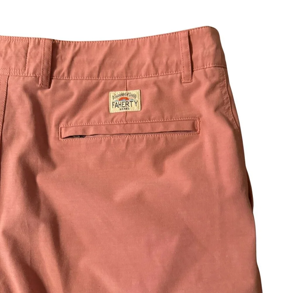 Faherty All-Day Pink Chino Shorts For Men Size 35 Cotton Blend Slim Fit Button